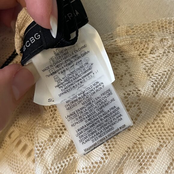 BCBG L Agda Cream Off White Lace Mesh See Through Stretch Top Shirt POSH56 - Picture 12 of 12